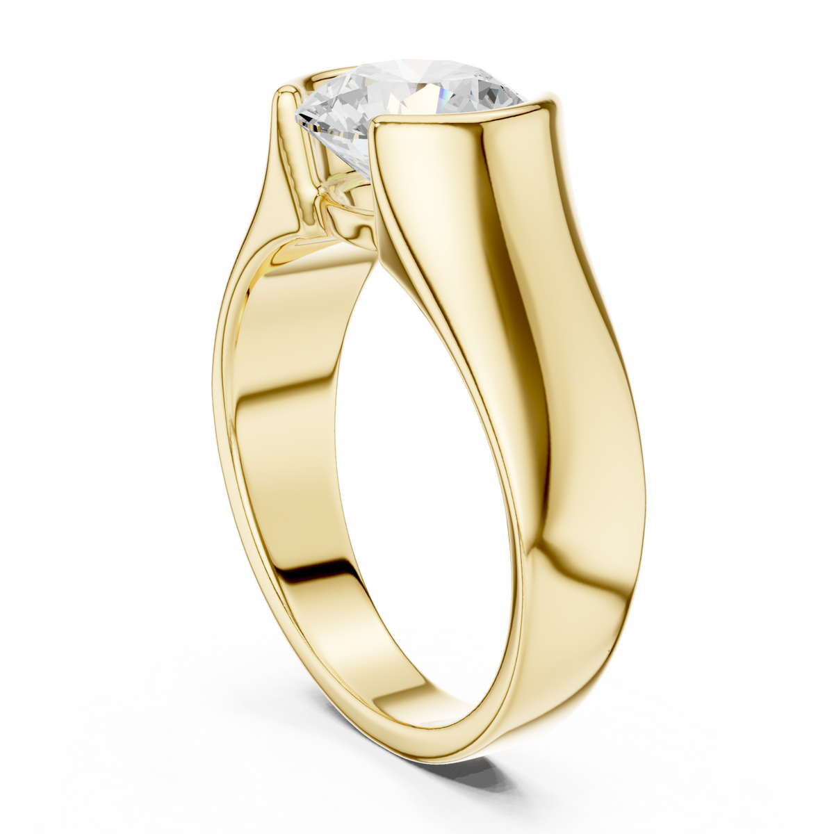  Gold Round Semi-Bezel Solitaire Ring for Him Side View