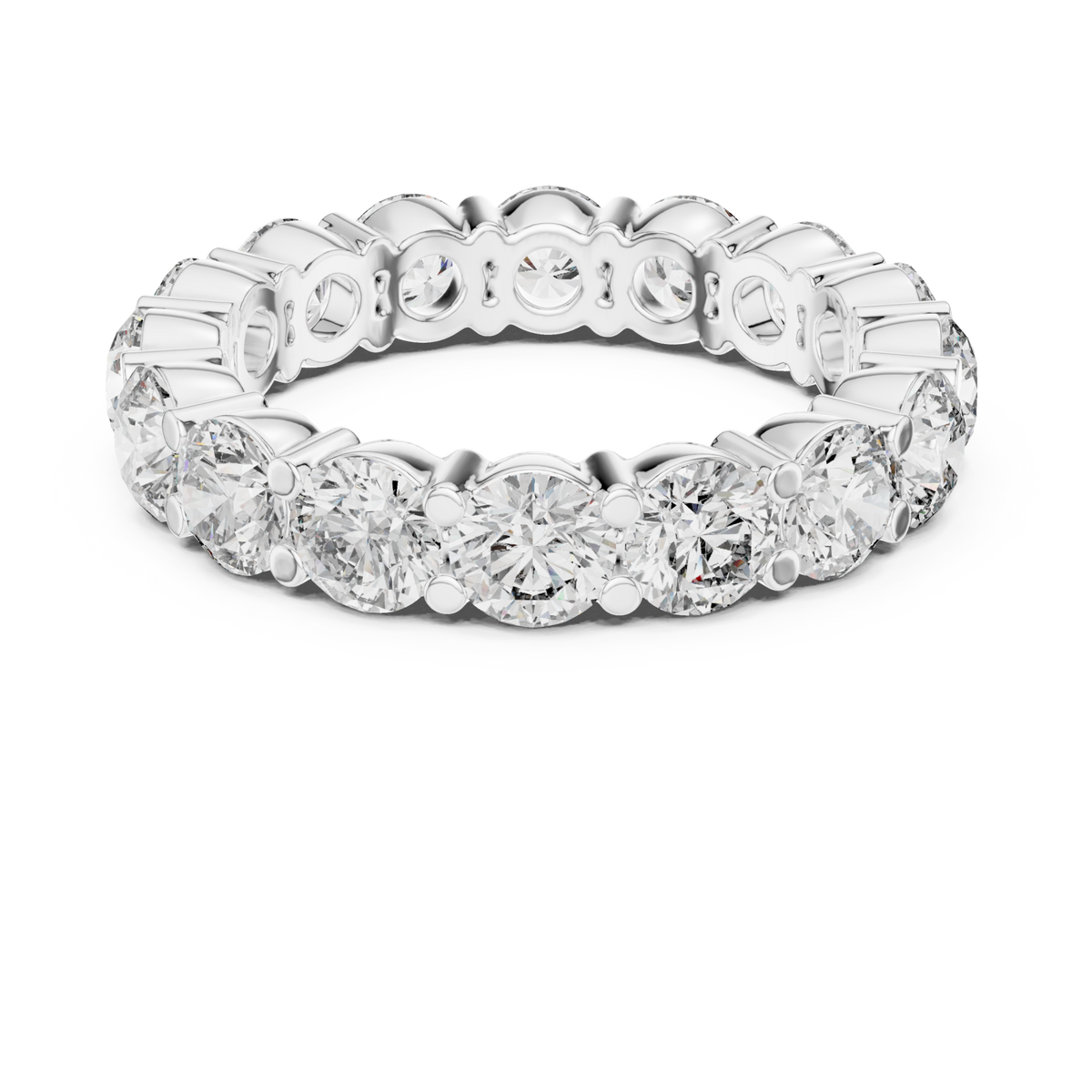 Round shared-prong eternity band white gold detail view