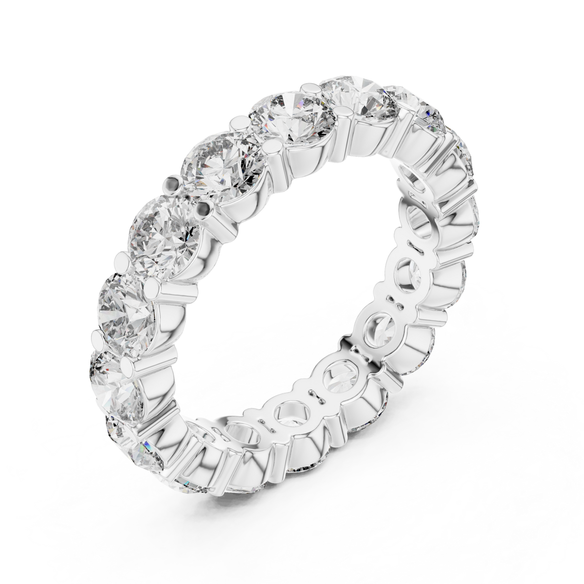 Round shared-prong eternity band white gold front view