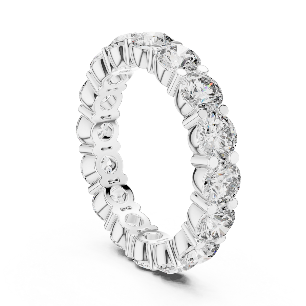 Round shared-prong eternity band white gold side view