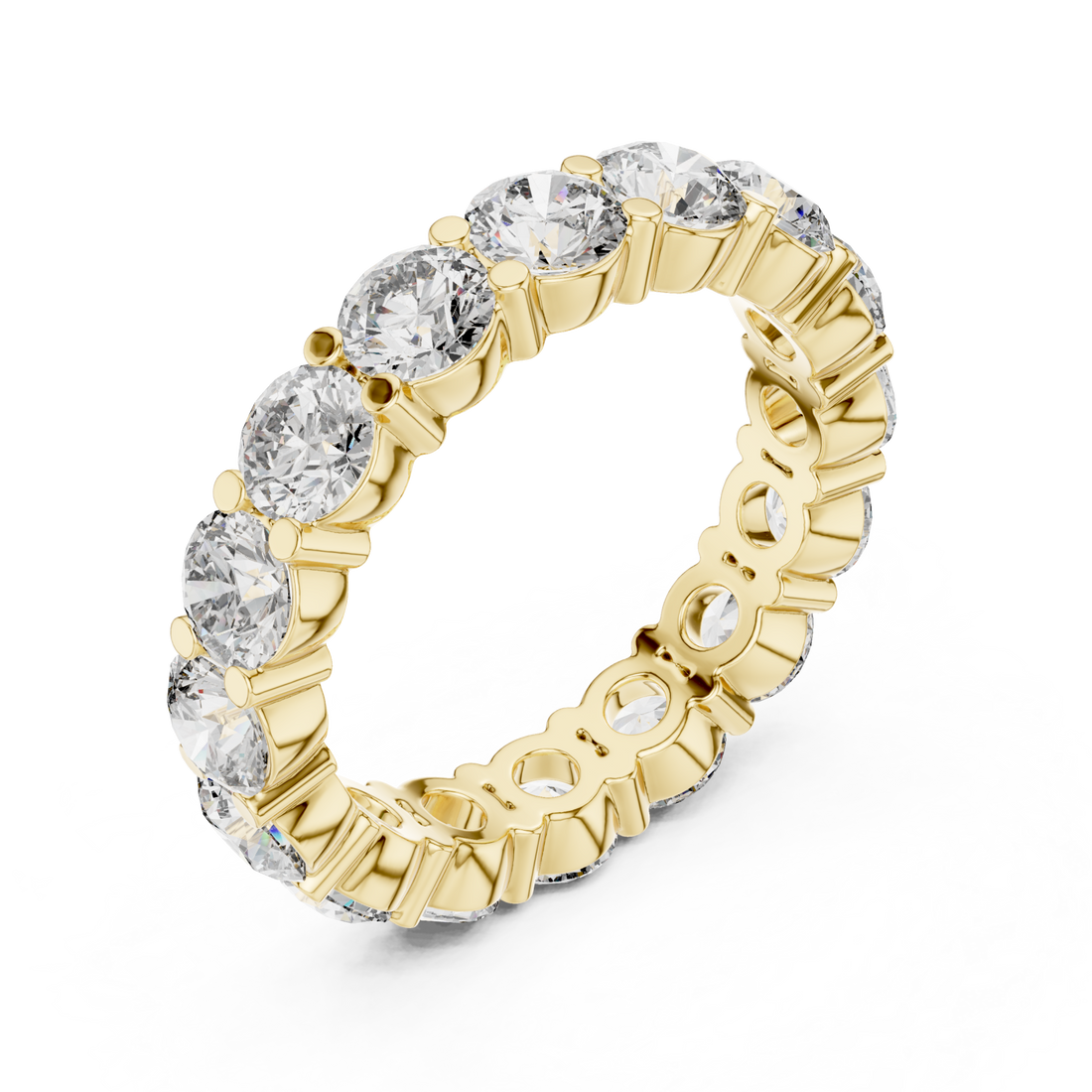 Round shared-prong eternity band yellow gold front view