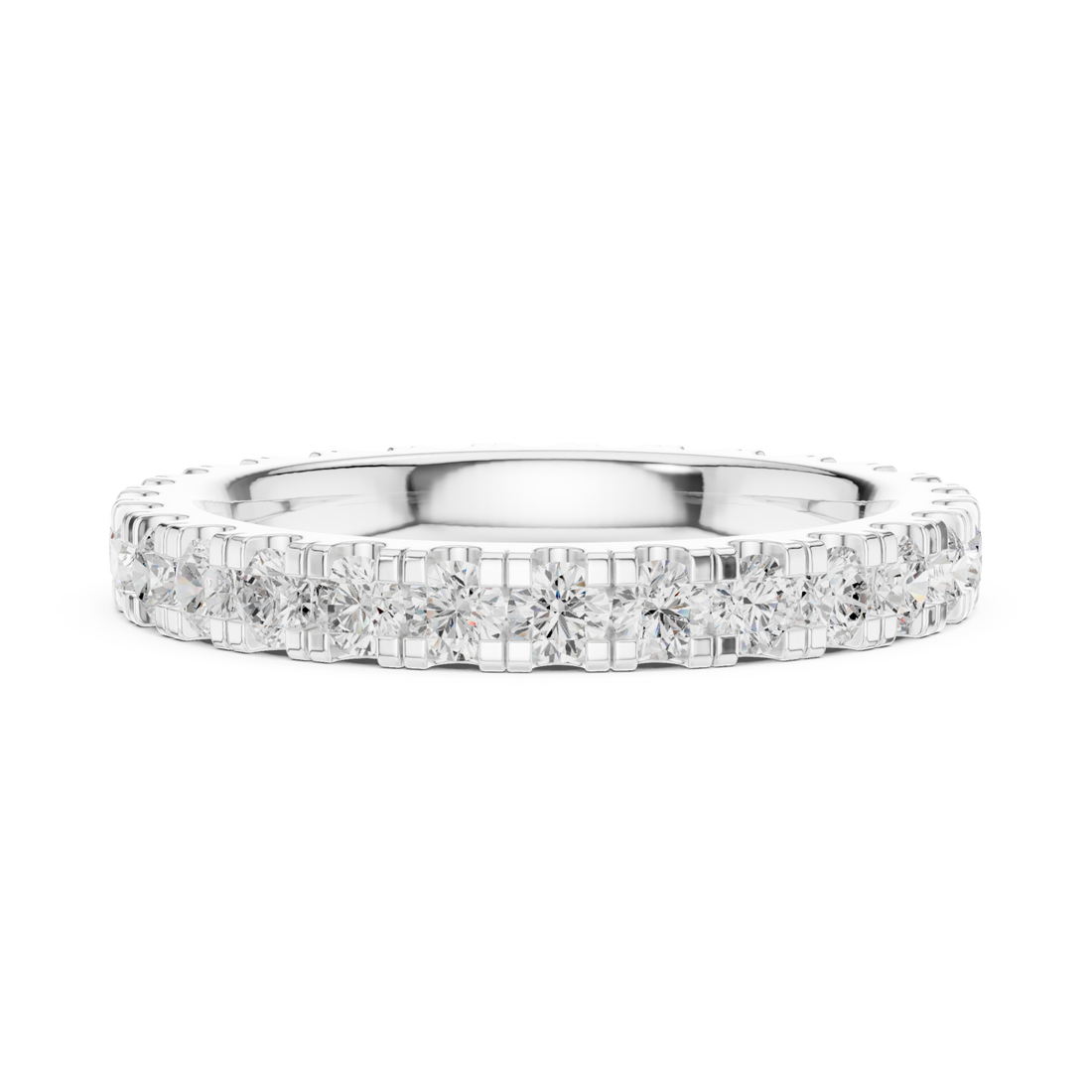 Round shared-prong full eternity band large white gold front view