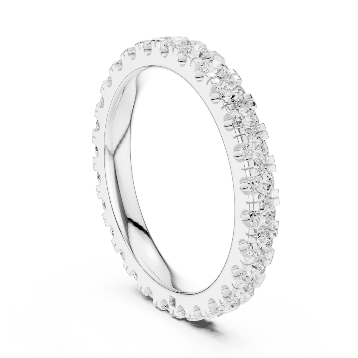 Round shared-prong full eternity band large white gold side view