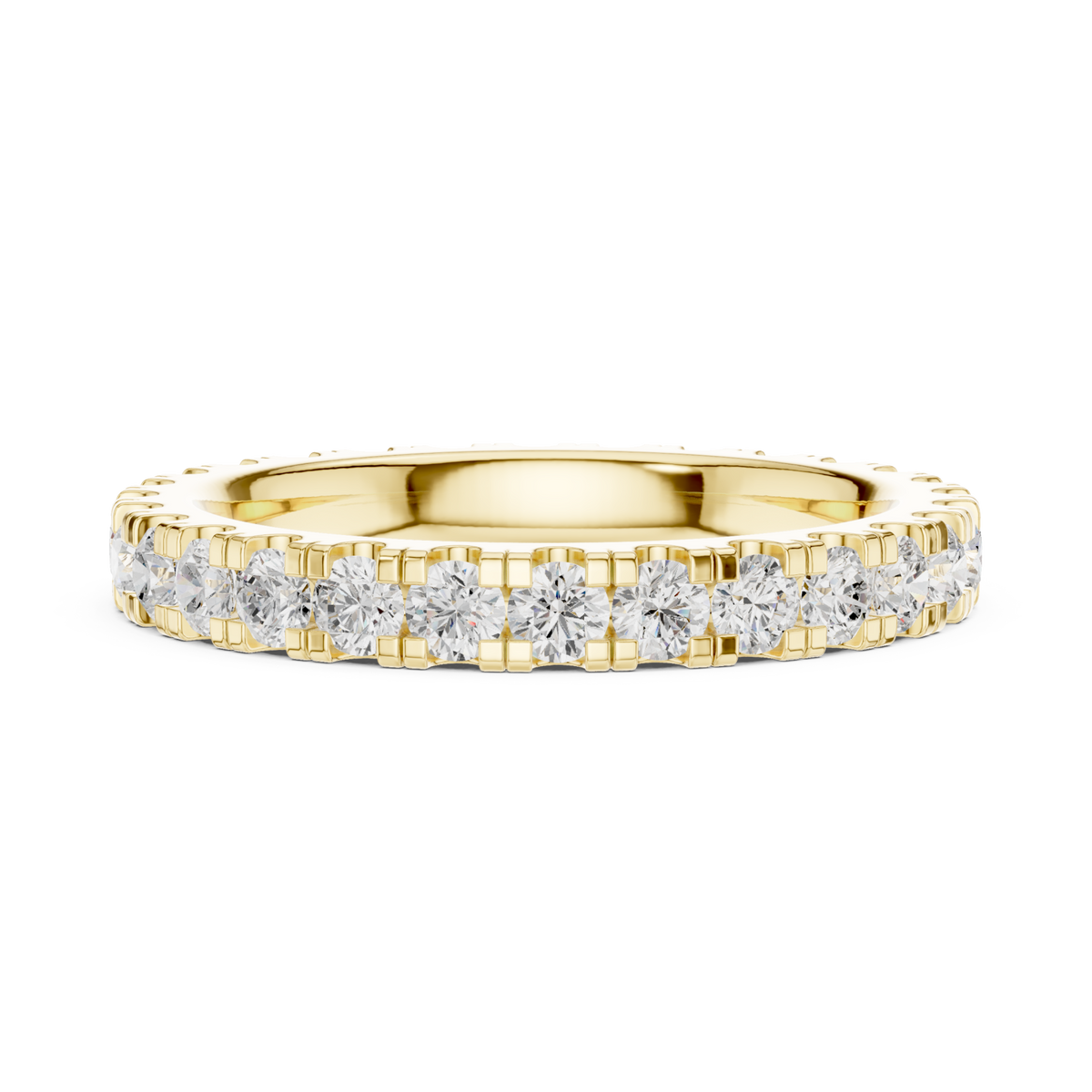 Round shared-prong full eternity band large yellow gold angle view