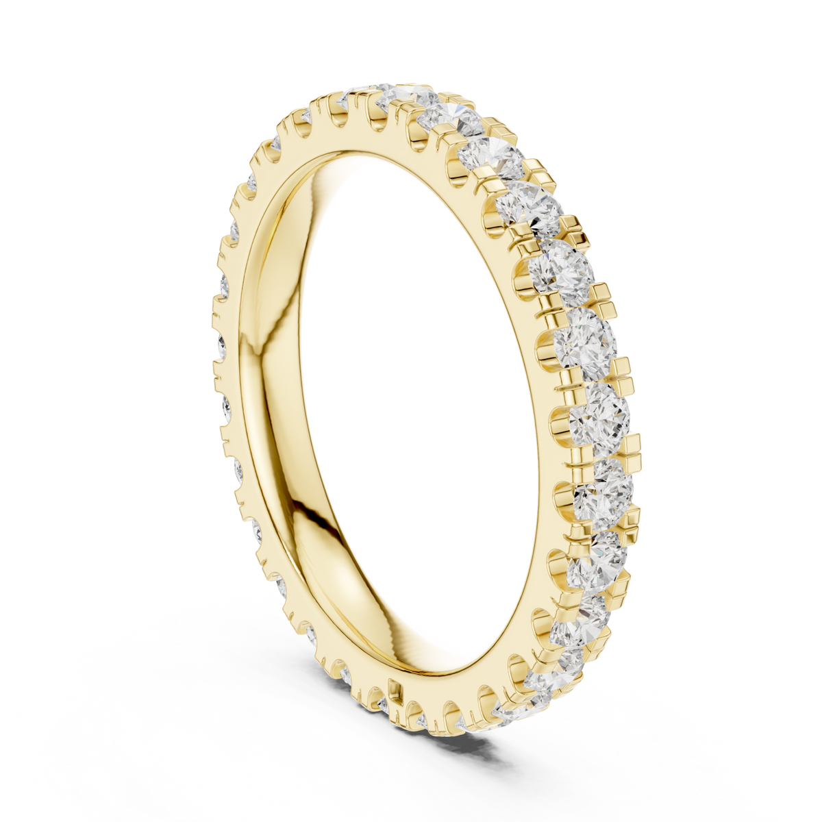 Round shared-prong full eternity band large yellow gold side view