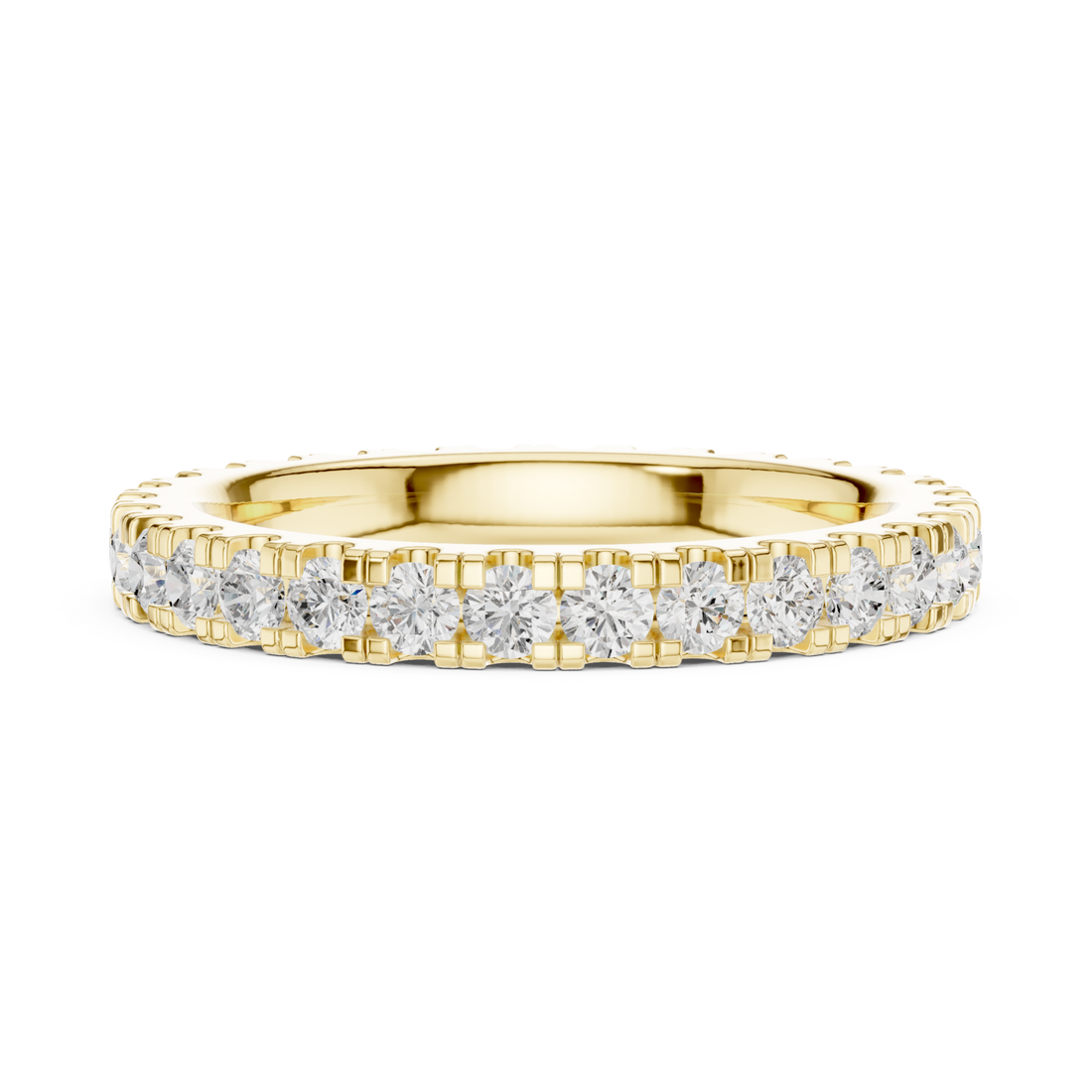 Round shared-prong full eternity band medium yellow gold front view