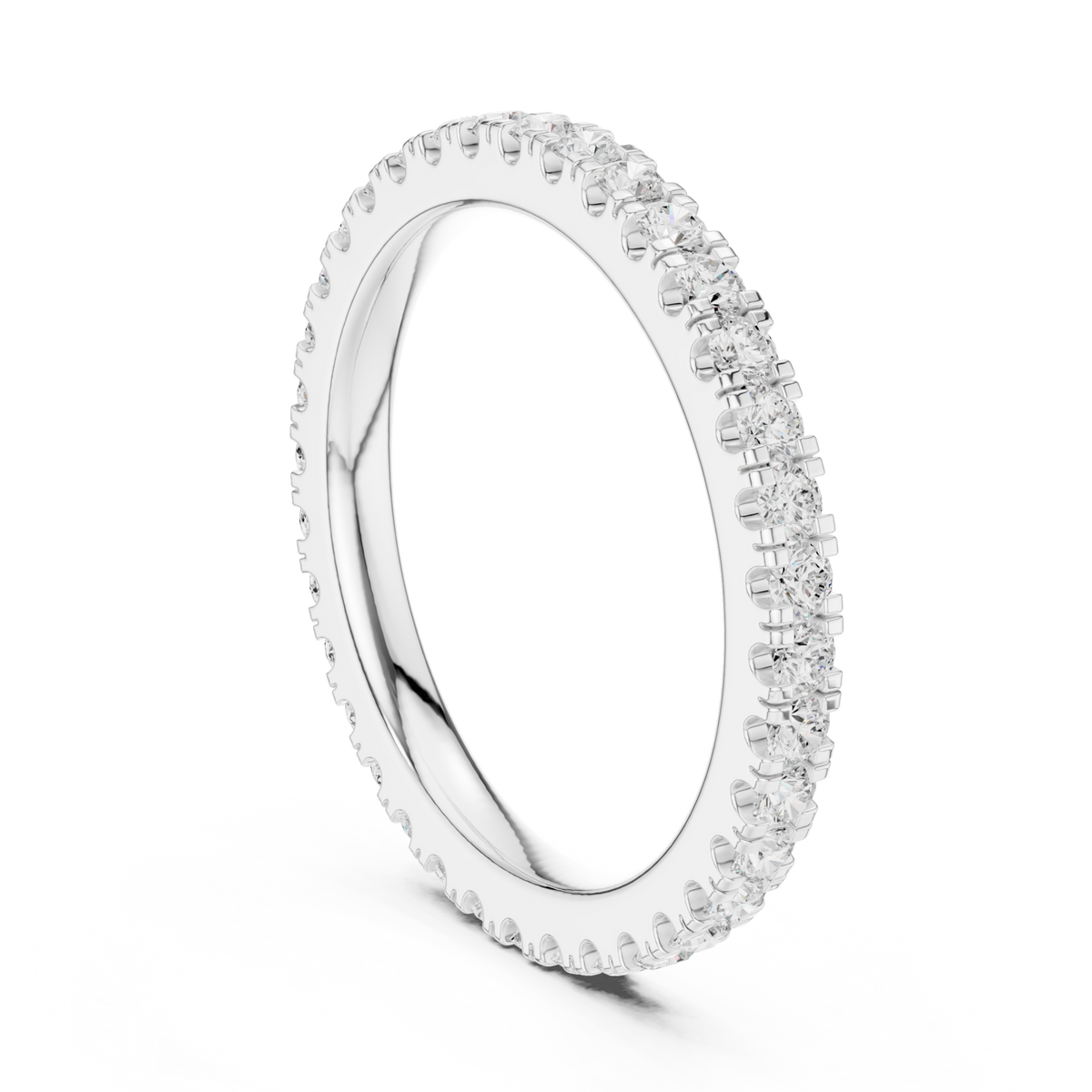 Round shared-prong full eternity band small white gold side view