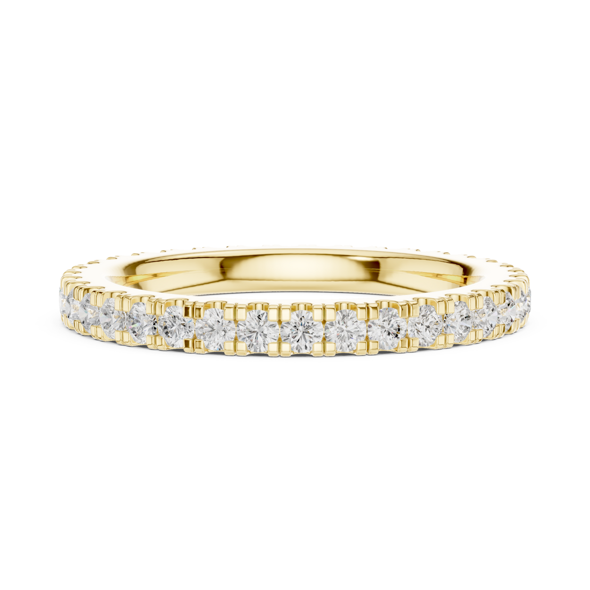Round shared-prong full eternity band small yellow gold angle view