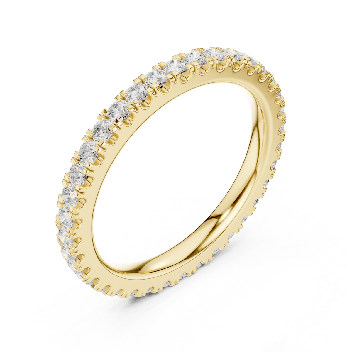 Round shared-prong full eternity band small yellow gold front view