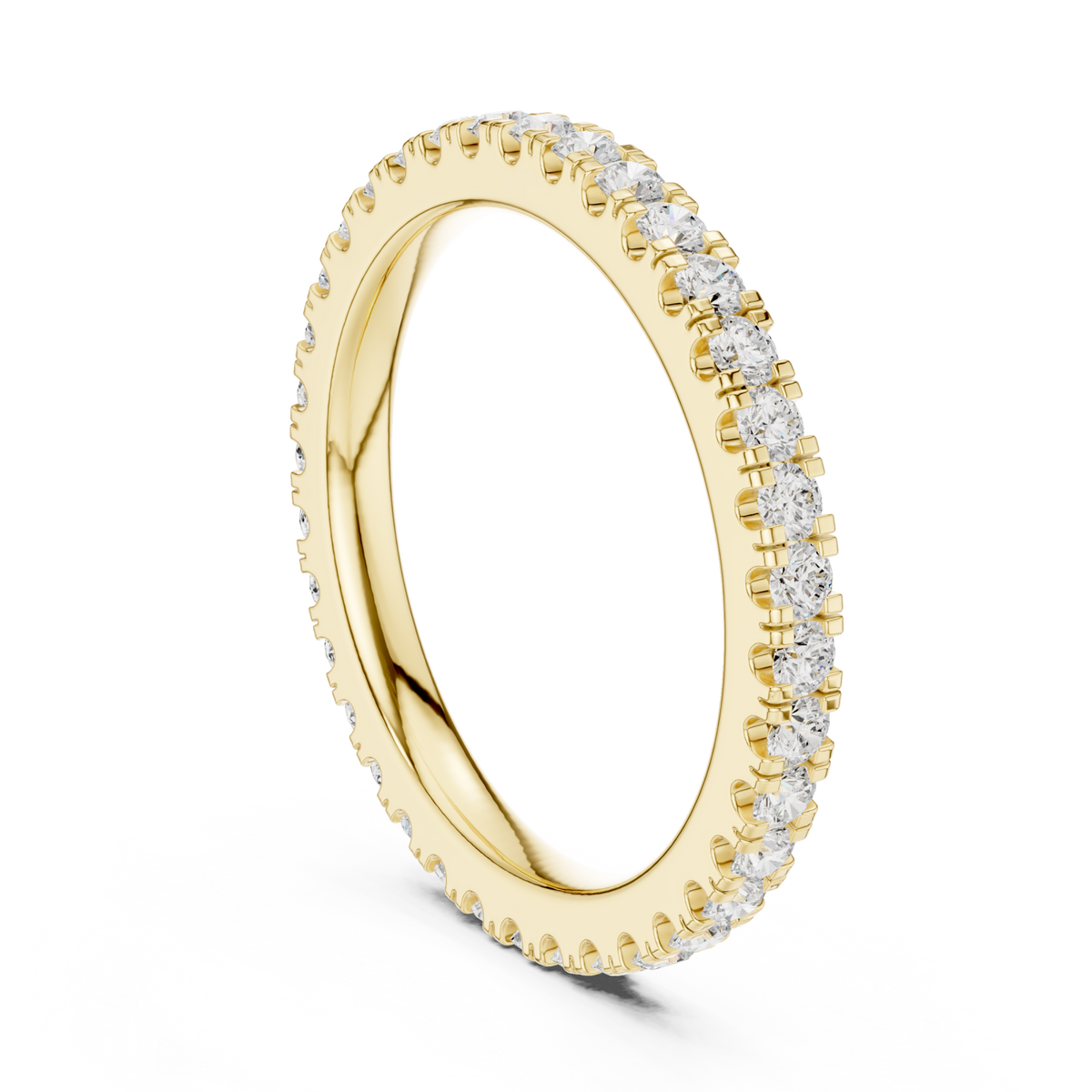 Round shared-prong full eternity band small yellow gold side view