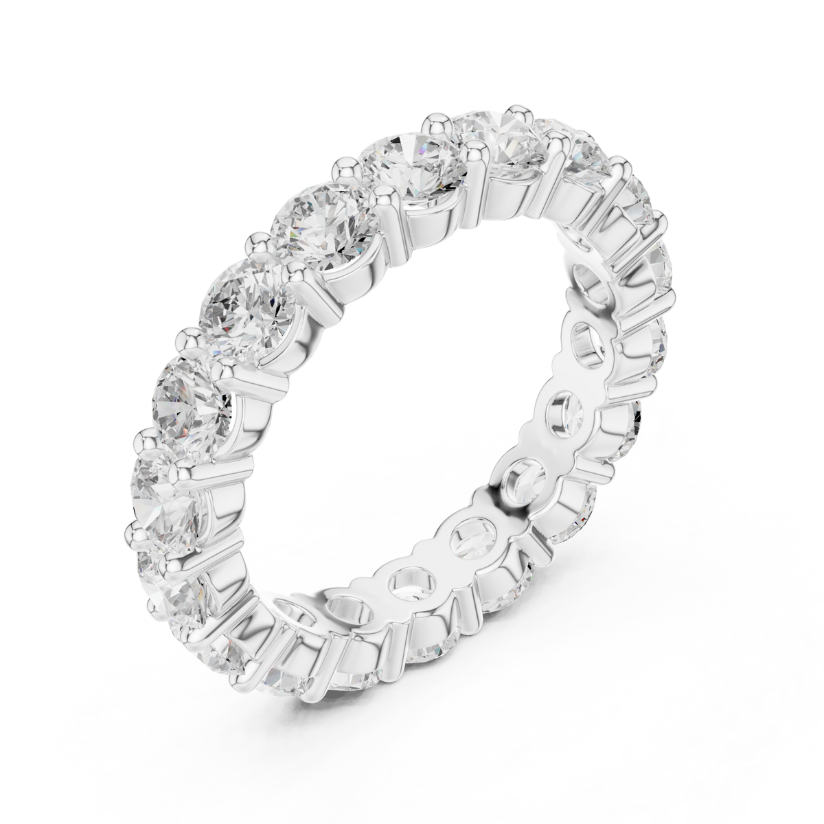  White Gold Open-Back Shared-Prong Round Eternity Band Right View