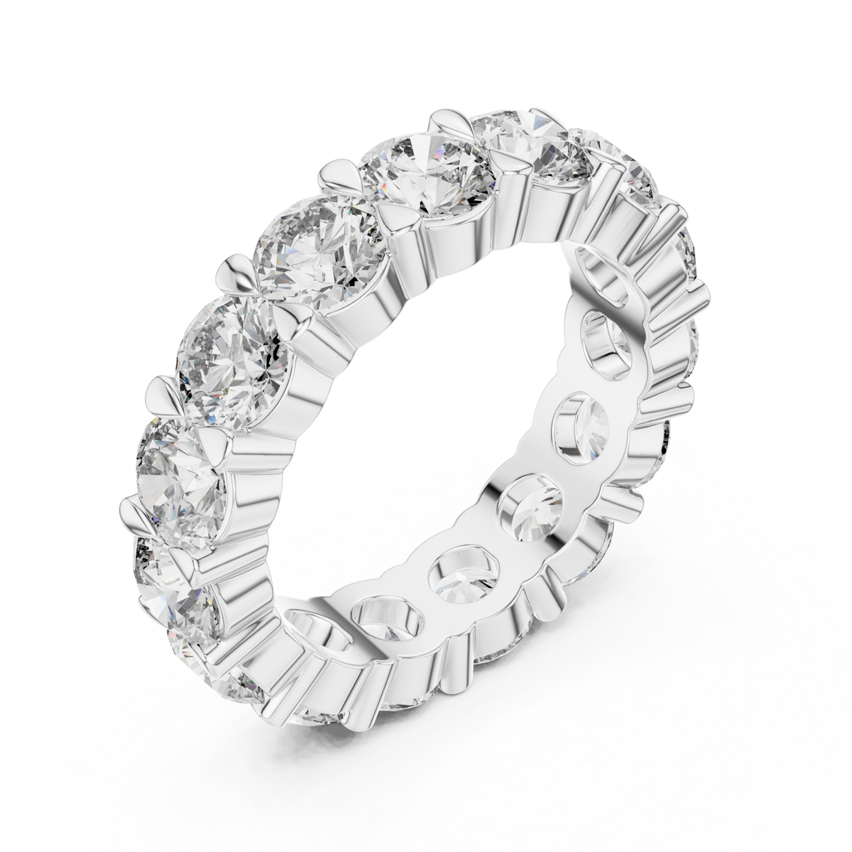 Round shared-prong grand full eternity band white gold front view