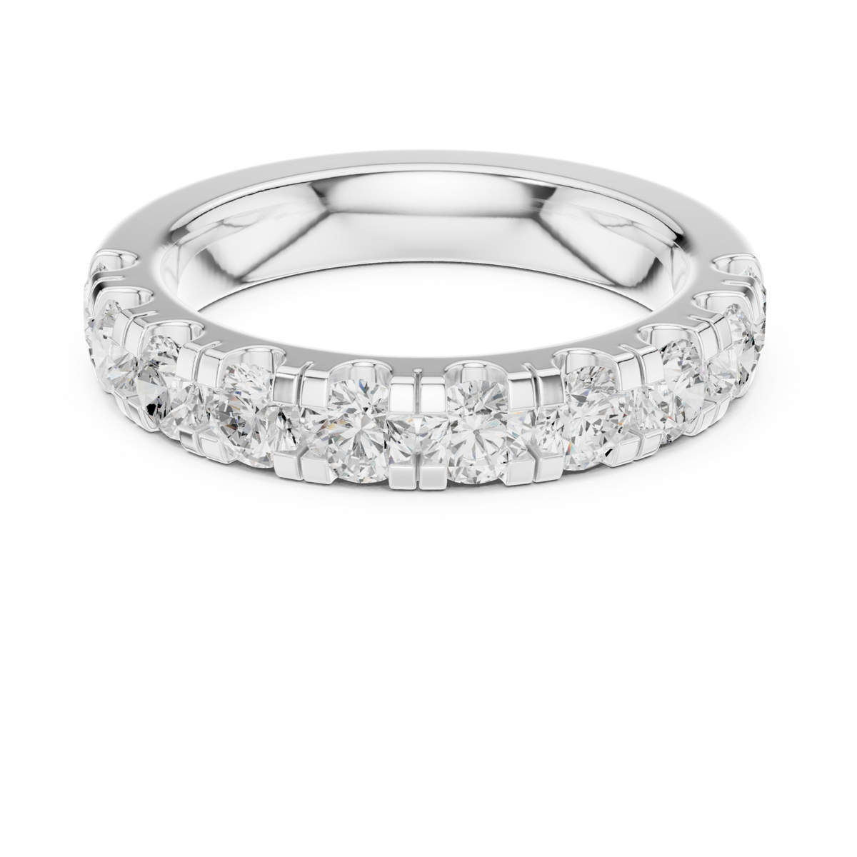 Round shared-prong half eternity band small white gold detail view