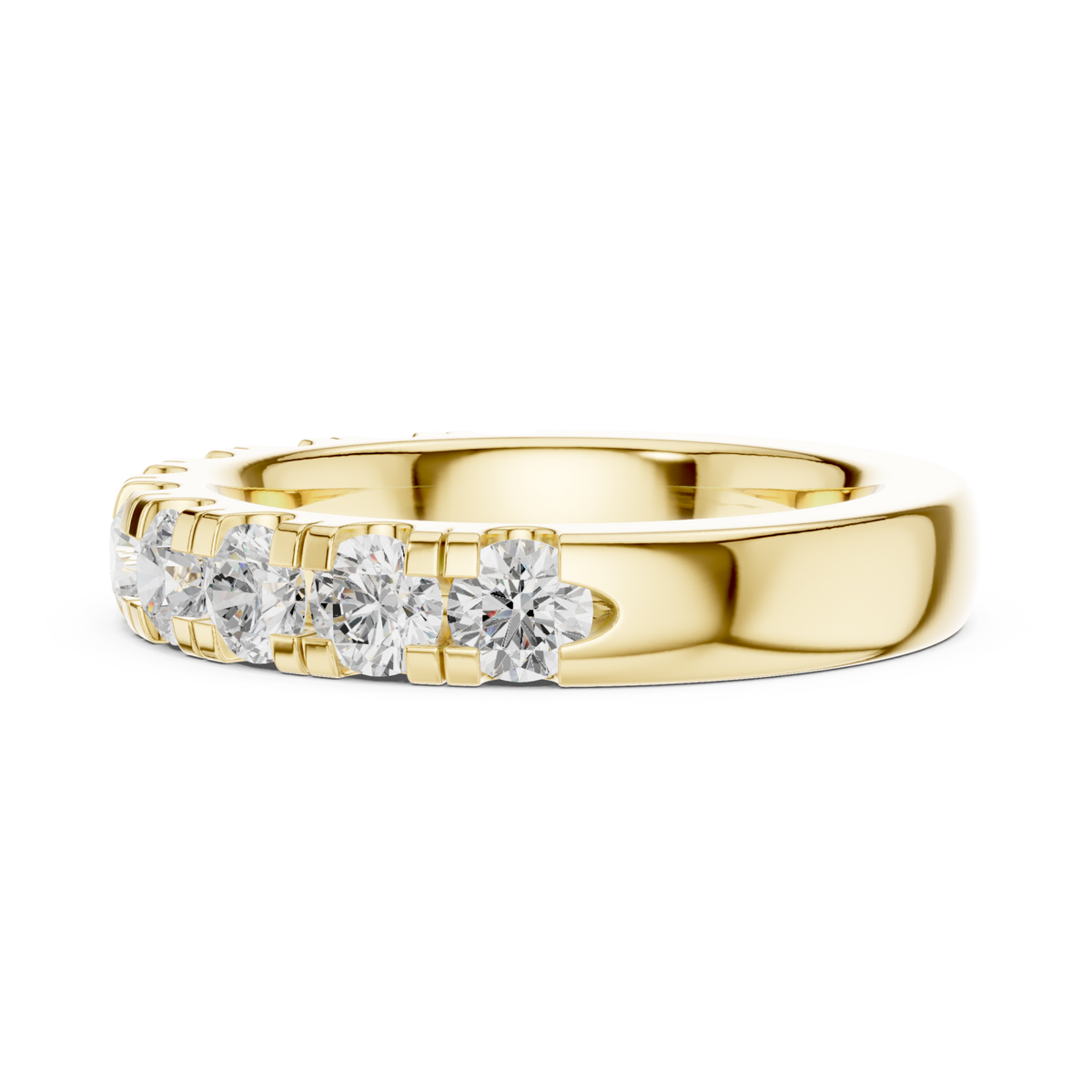Round shared-prong half eternity band small yellow gold angle view