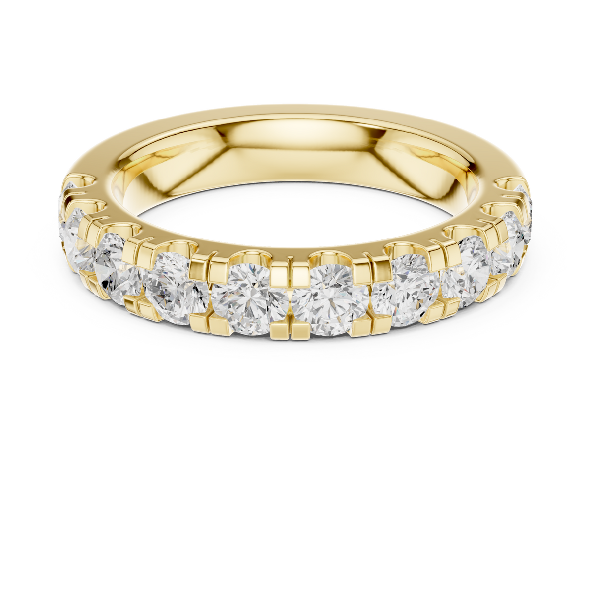 Round shared-prong half eternity band small yellow gold detail view