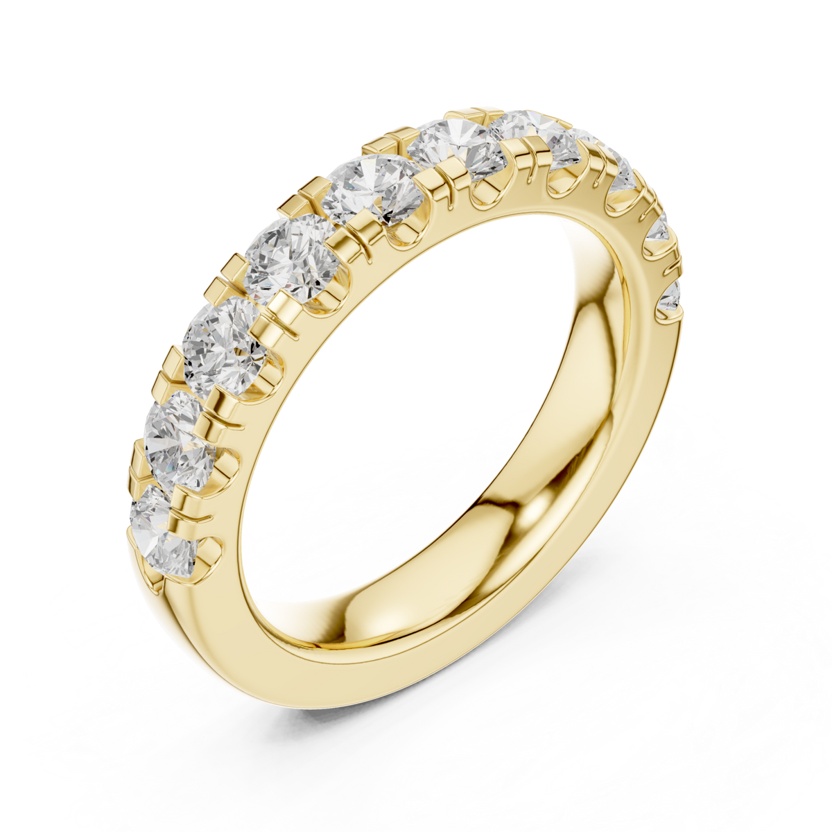 Round shared-prong half eternity band small yellow gold front view