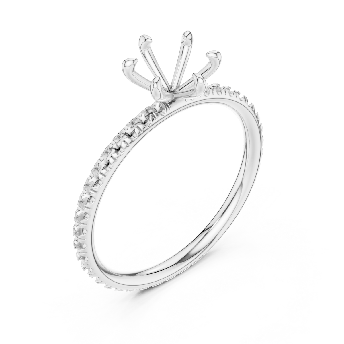  White Gold Round Four-Prong Pave Engagement Ring Front View