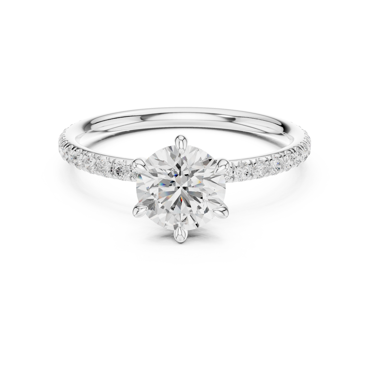  White Gold Round Four-Prong Pave Engagement Ring Side View