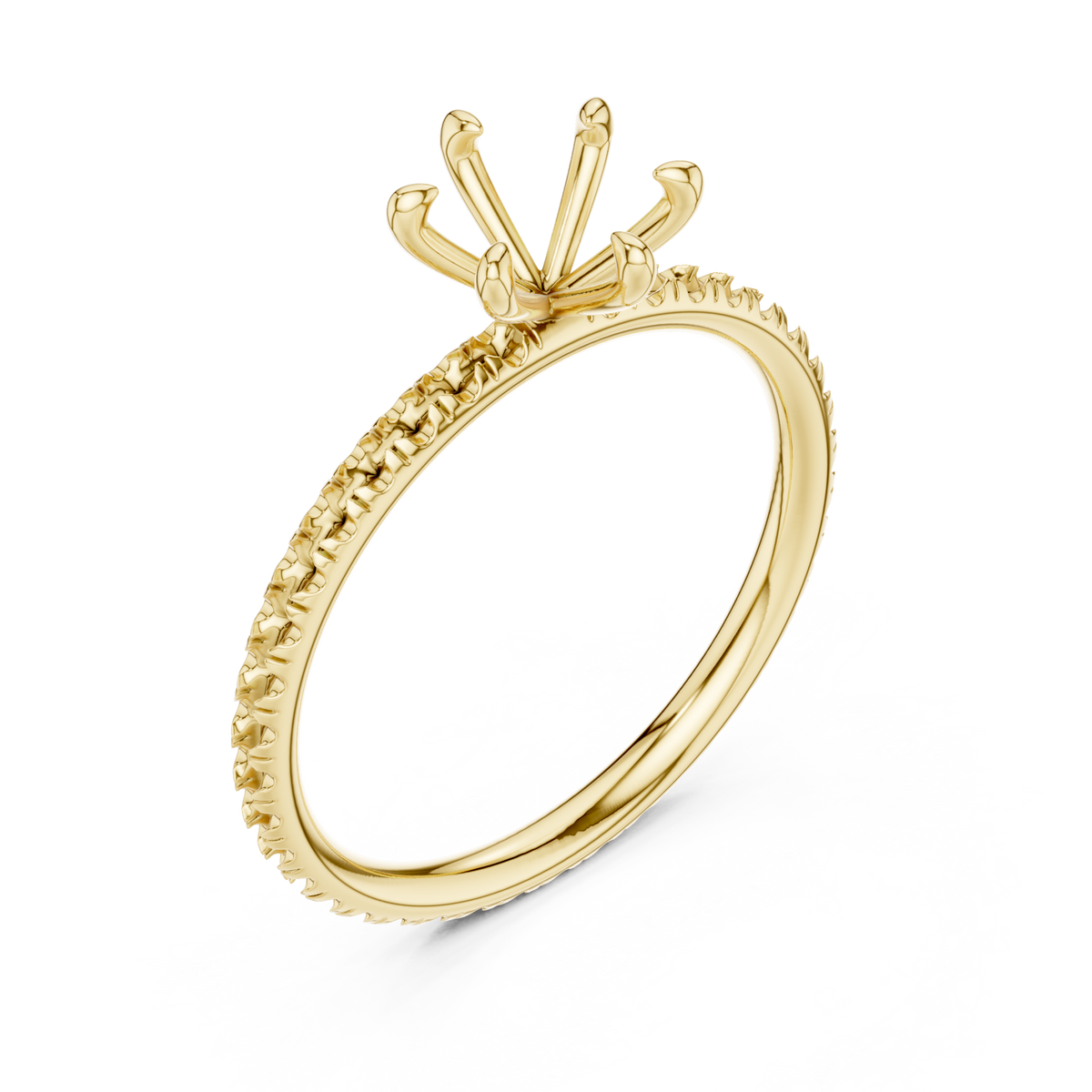  Gold Round Four-Prong Pave Engagement Ring Front View