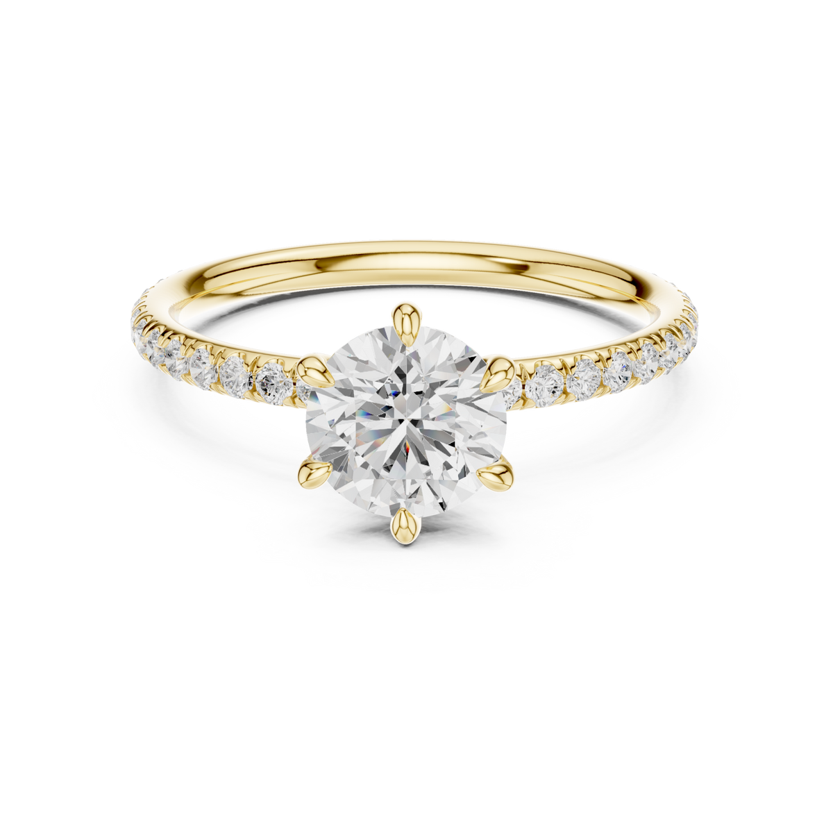  Gold Round Four-Prong Pave Engagement Ring Side View
