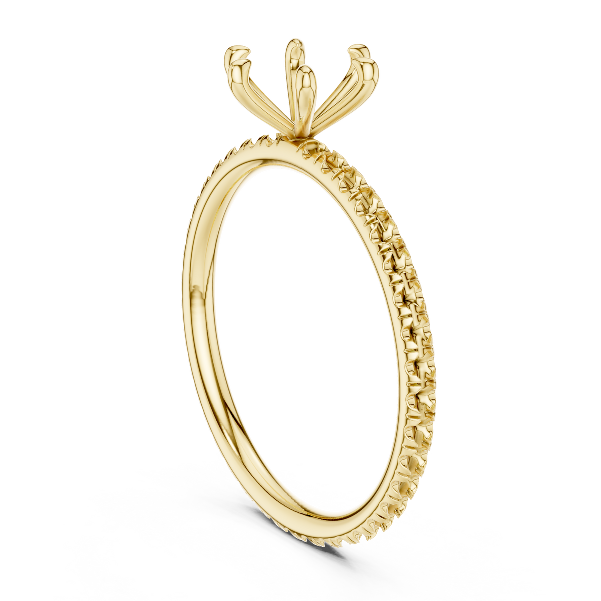 Gold Round Four-Prong Pave Engagement Ring Right View