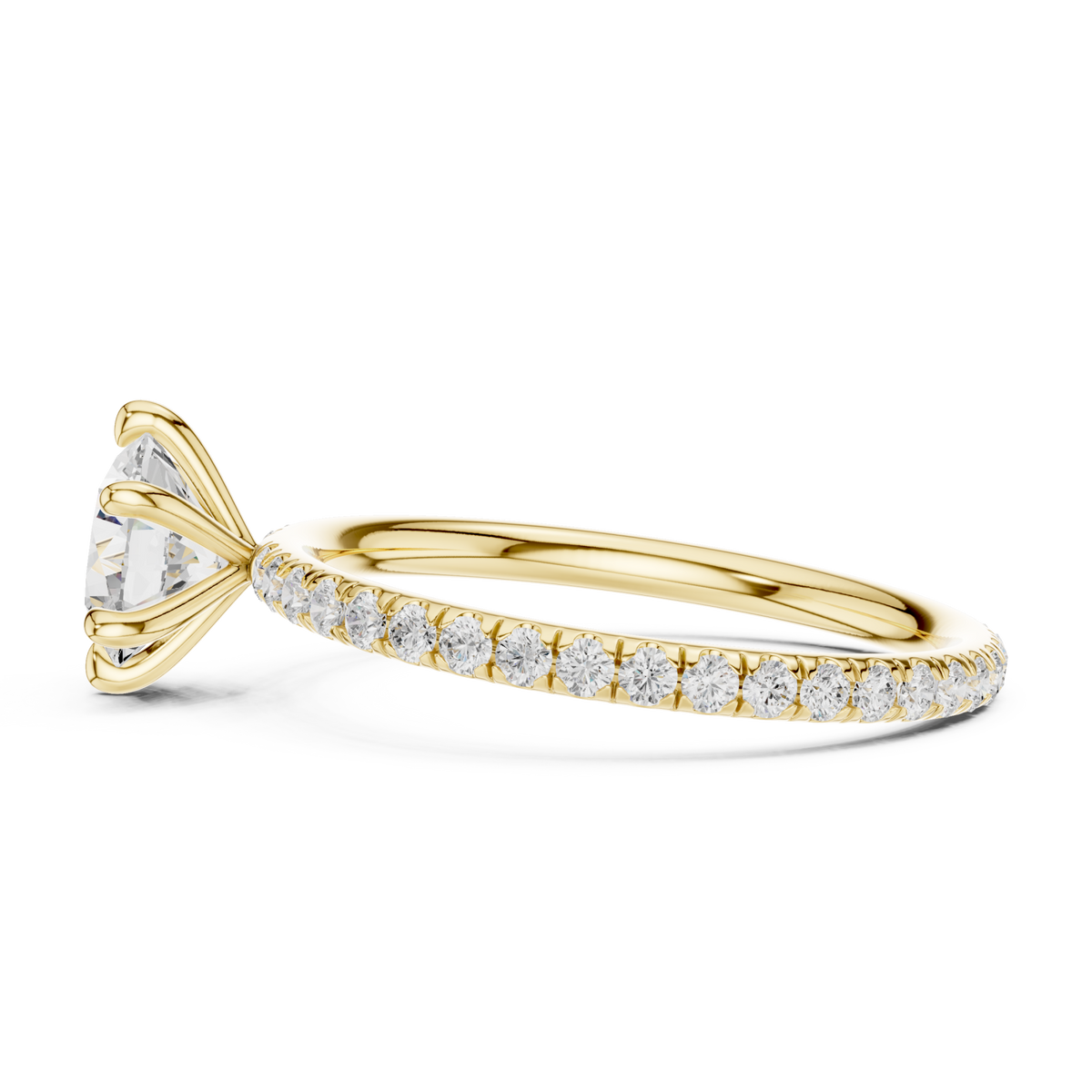  Gold Round Four-Prong Pave Engagement Ring Left View