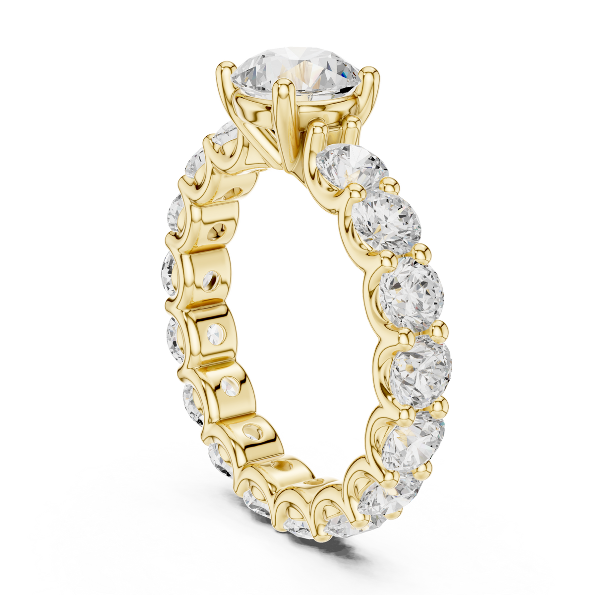 Round solitaire eternity engagement ring yellow gold side view