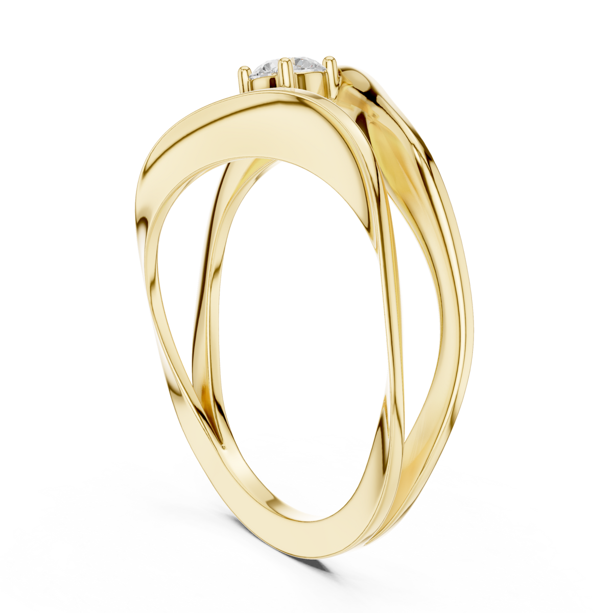 Round solitaire twist ring yellow gold side view