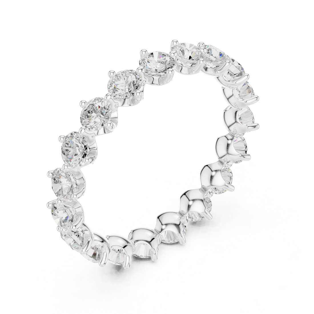 Round staggered wave eternity band white gold front view