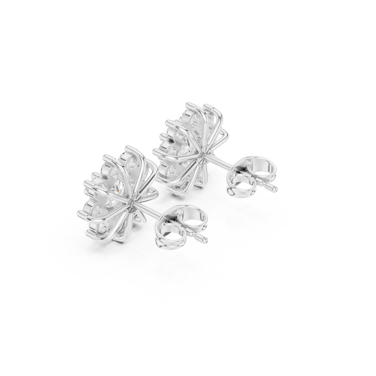  White Gold Round Starburst Cluster Studs Angle View