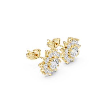 Gold Round Starburst Cluster Studs Front View