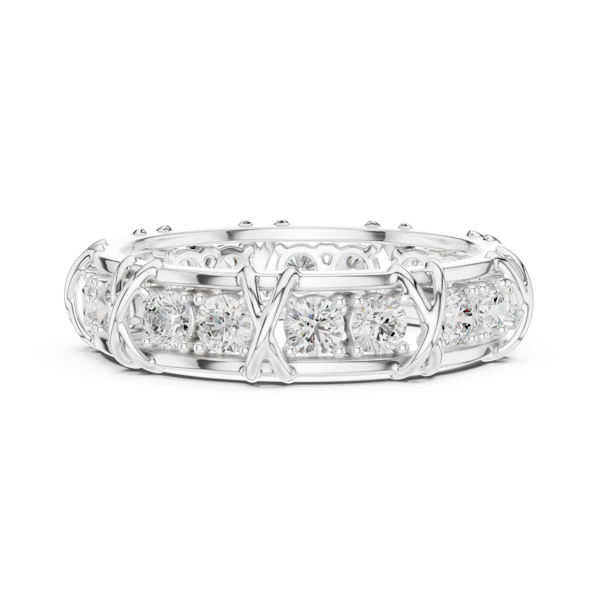  White Gold Round Station XO Eternity Band for Him Angle View