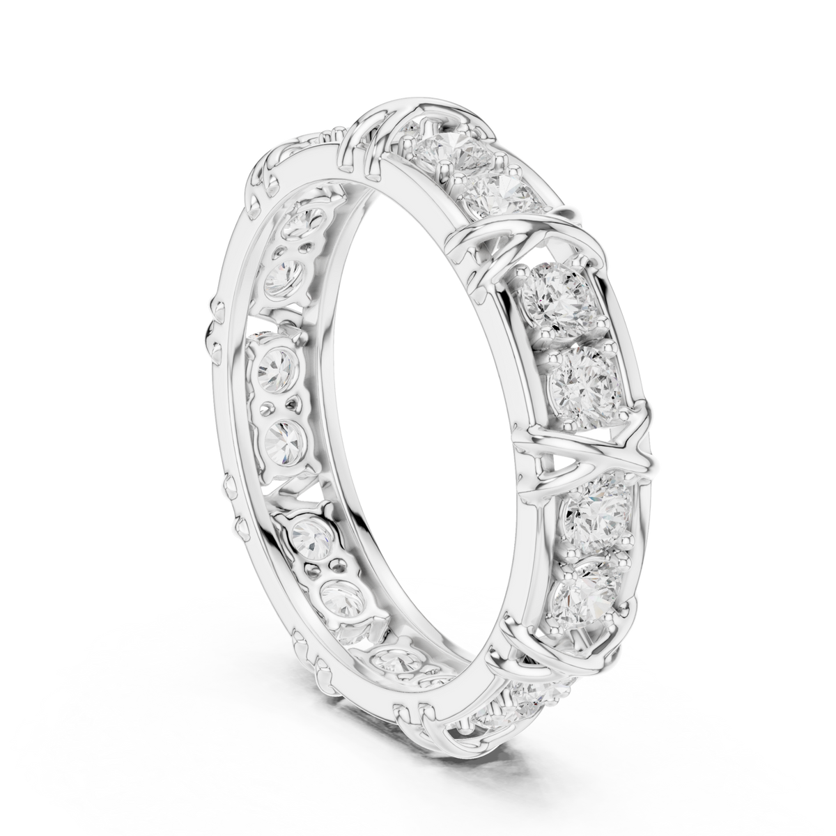  White Gold Round Station XO Eternity Band for Him Side View