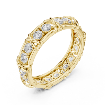 Gold Round Station XO Eternity Band for Him Front View