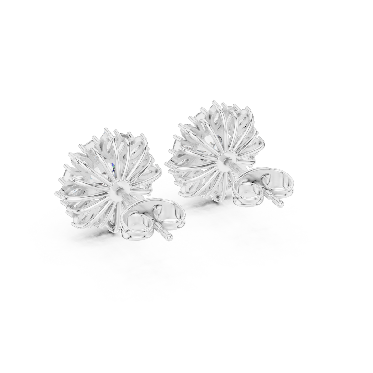  White Gold Round Sunflower Halo Studs Side View