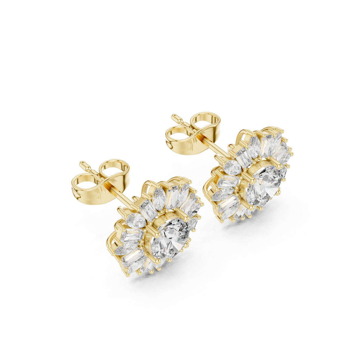  Gold Round Sunflower Halo Studs Angle View
