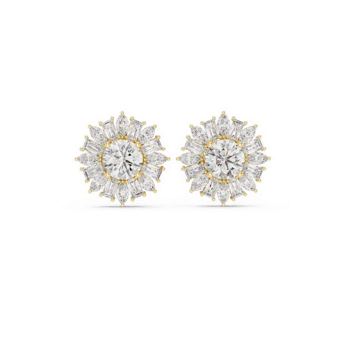  Gold Round Sunflower Halo Studs Detail View