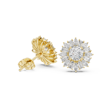 Gold Round Sunflower Halo Studs Front View