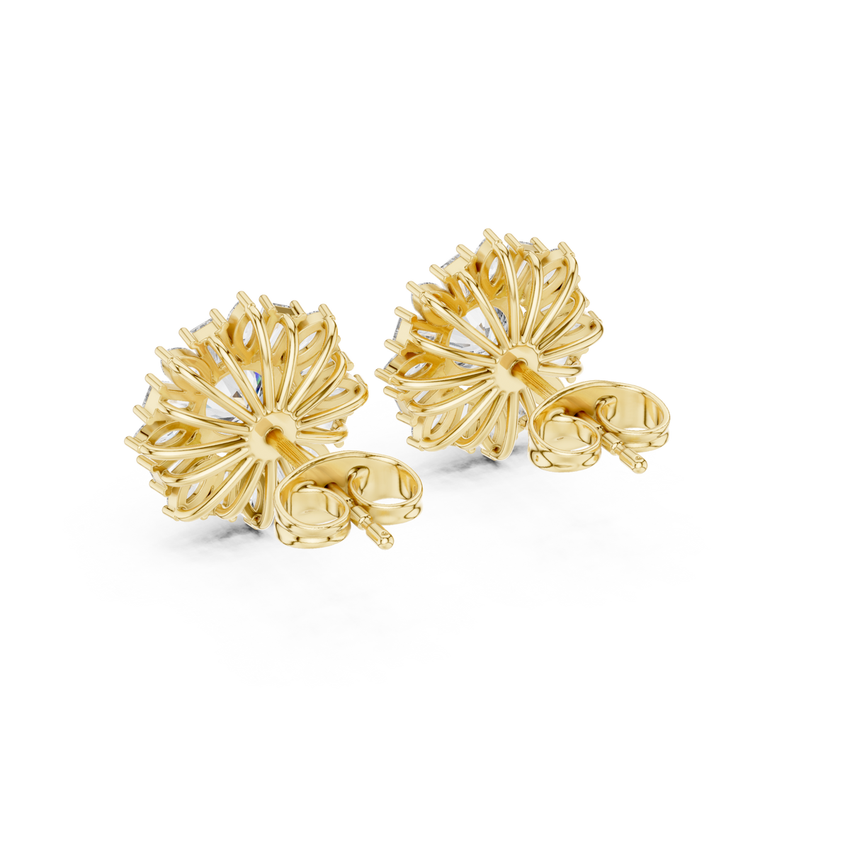  Gold Round Sunflower Halo Studs Side View