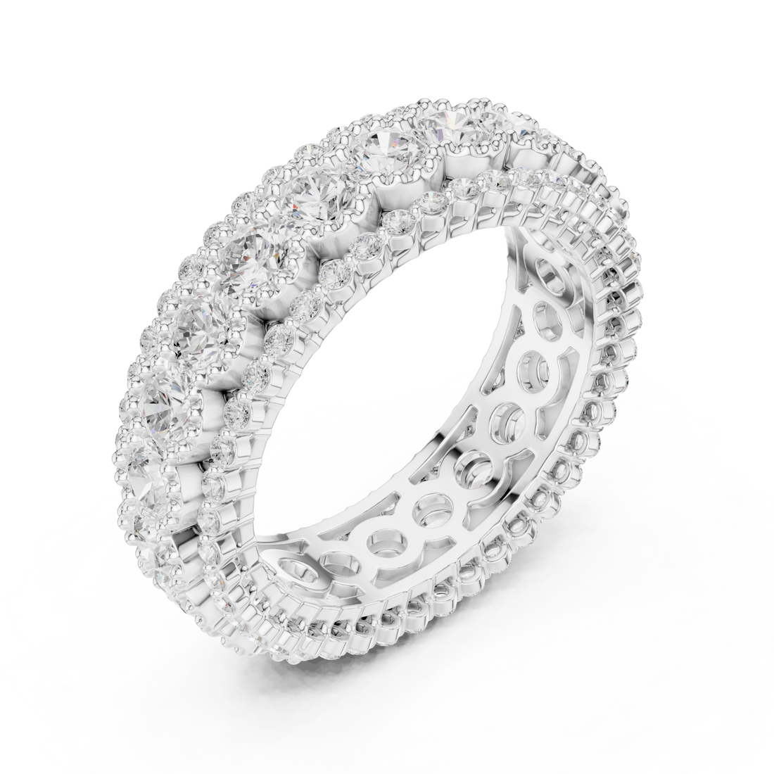 Round three-row milgrain eternity band white gold front view