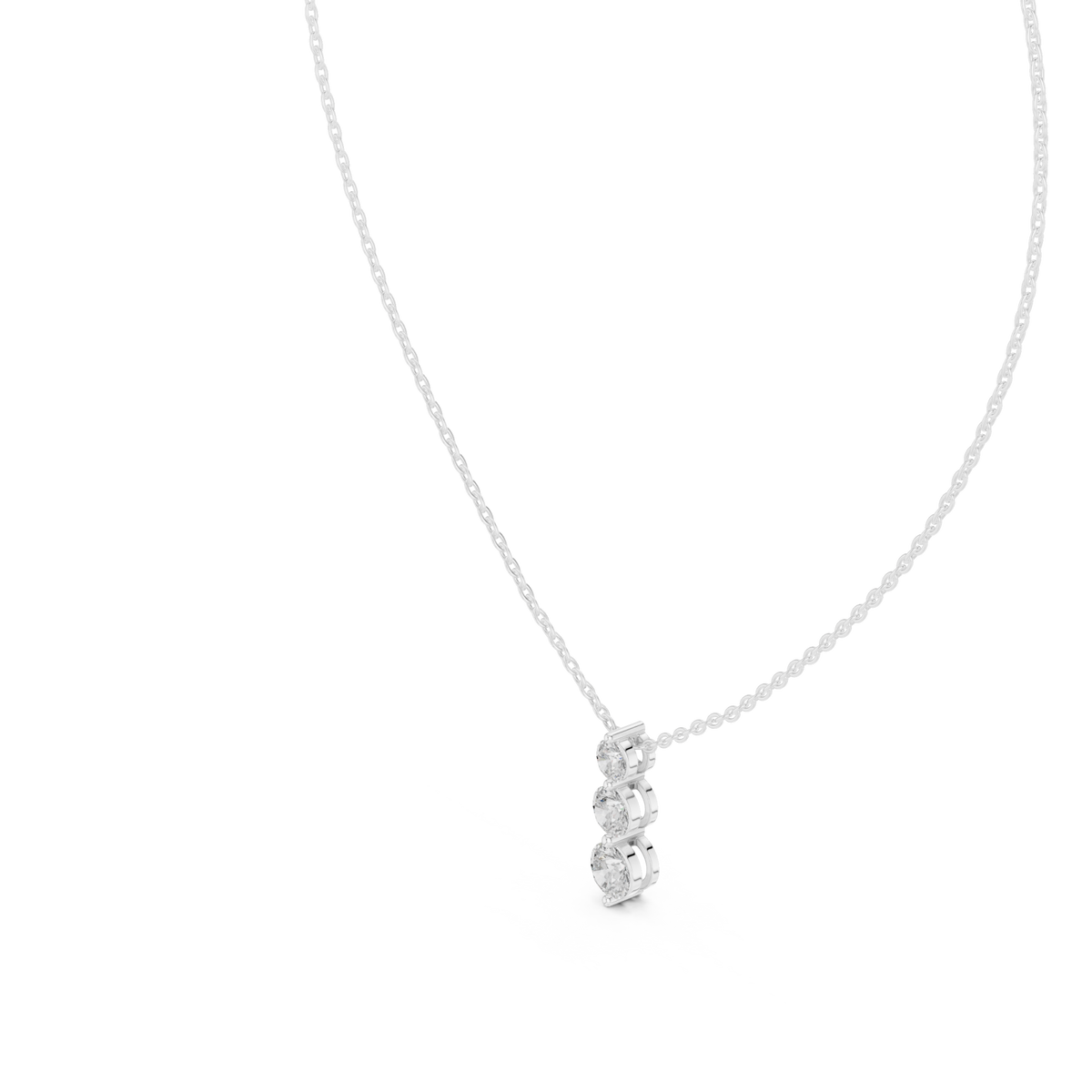 Round three stone drop pendant white gold angle view