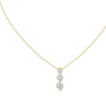 Round three stone drop pendant yellow gold front view