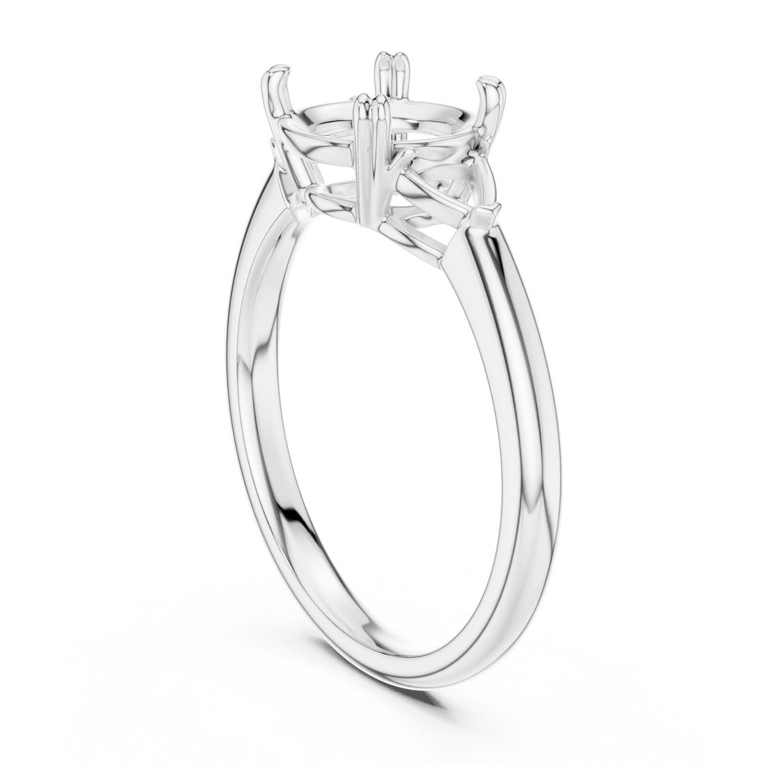 Round trillion side three stone engagement ring white gold front view
