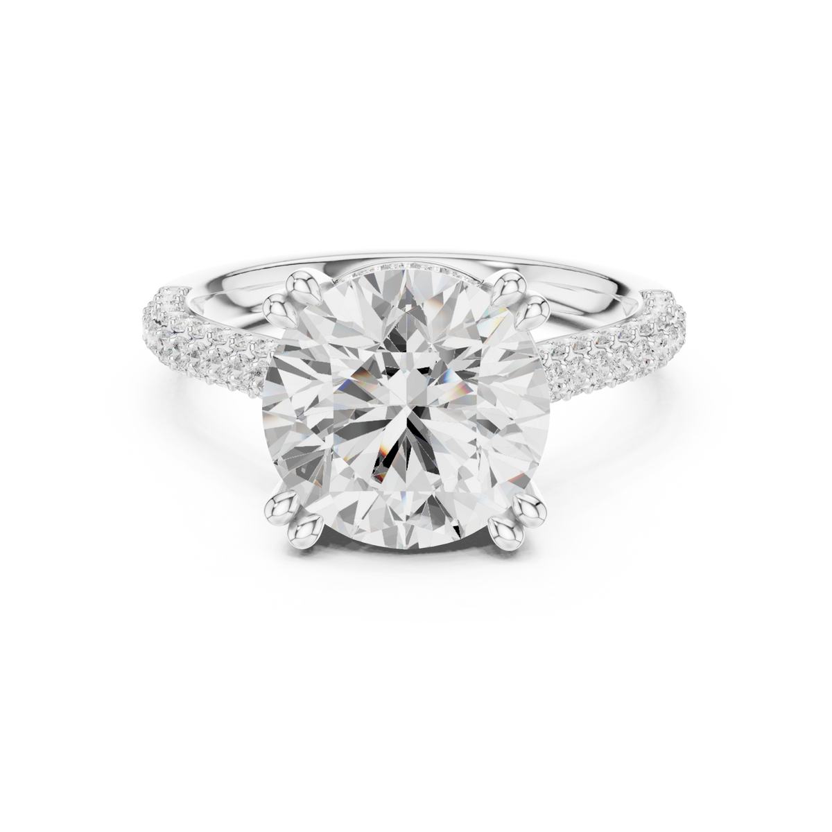 Round triple-row pave engagement ring white gold detail view
