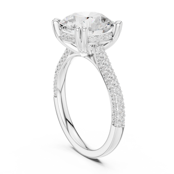 Round triple-row pave engagement ring white gold front view