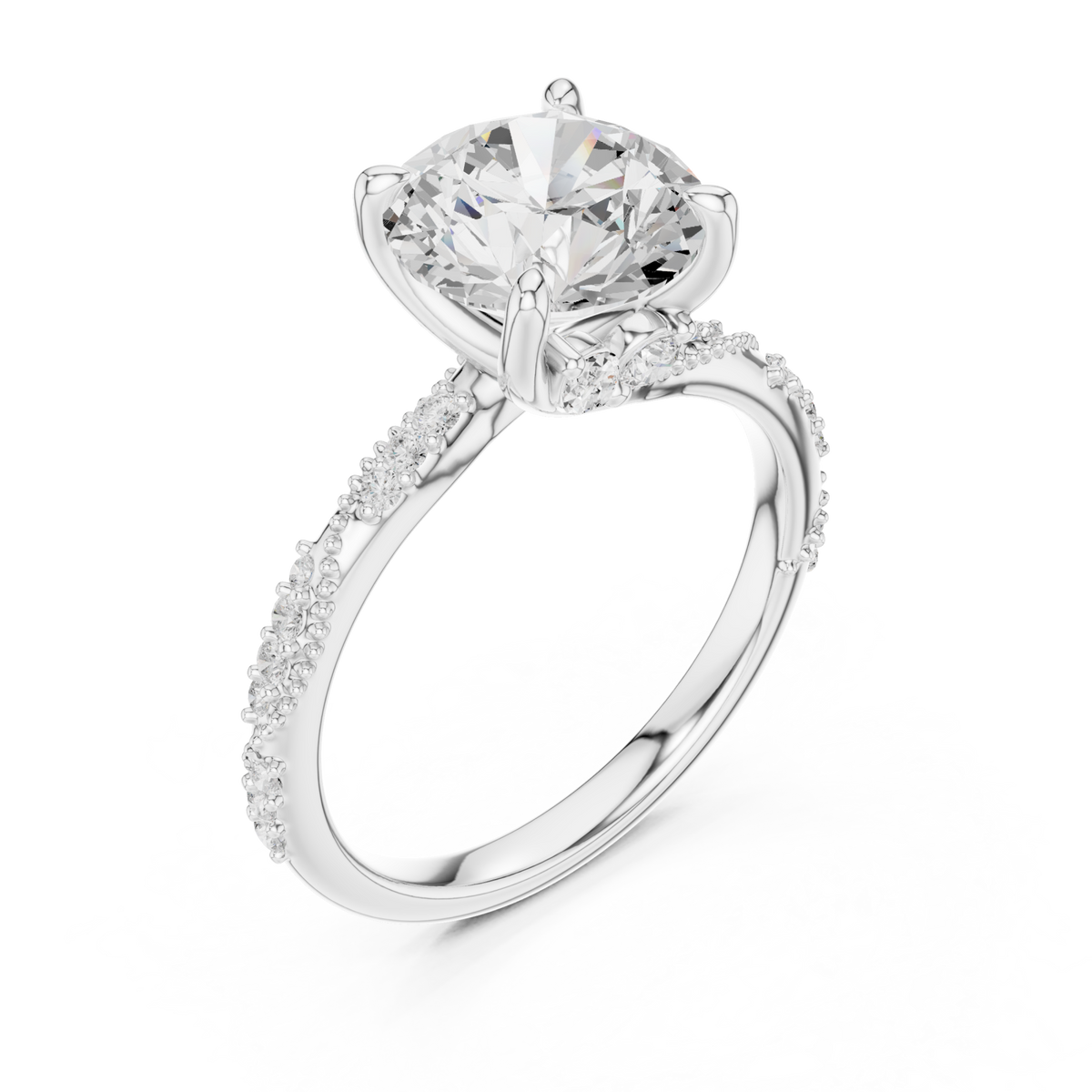 Round twist pave engagement ring white gold angle view