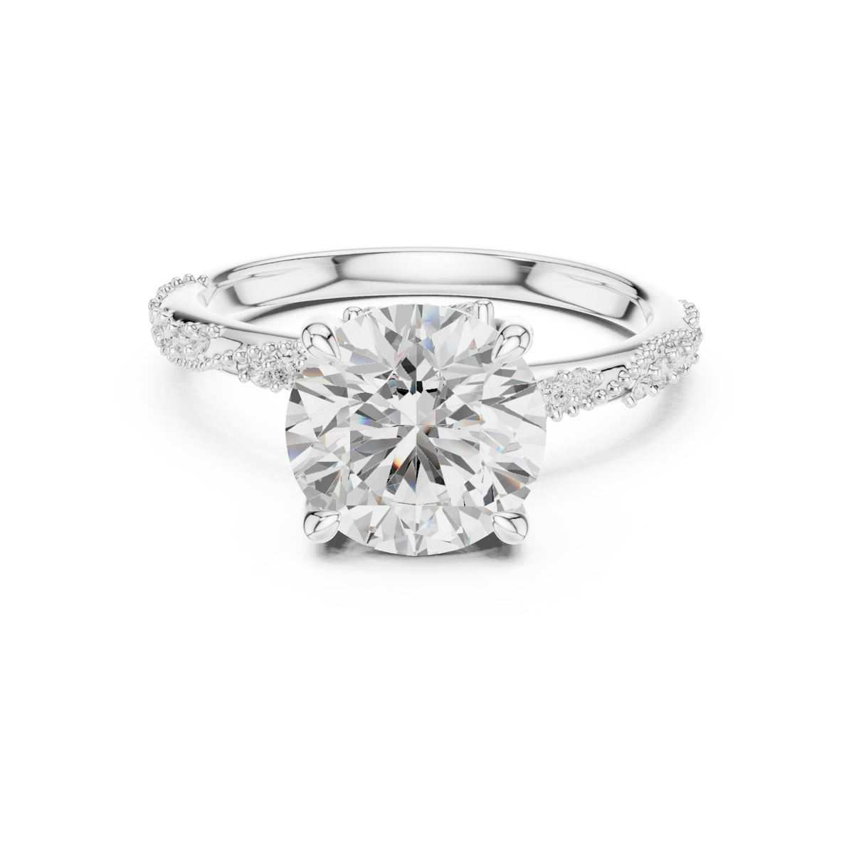 Round twist pave engagement ring white gold detail view