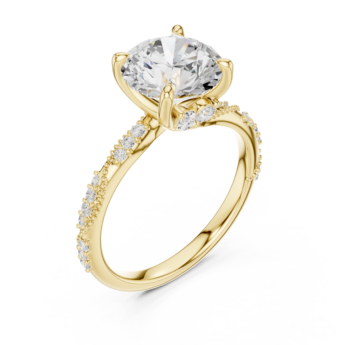 Round twist pave engagement ring yellow gold angle view