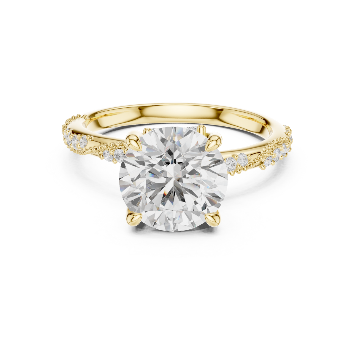 Round twist pave engagement ring yellow gold detail view