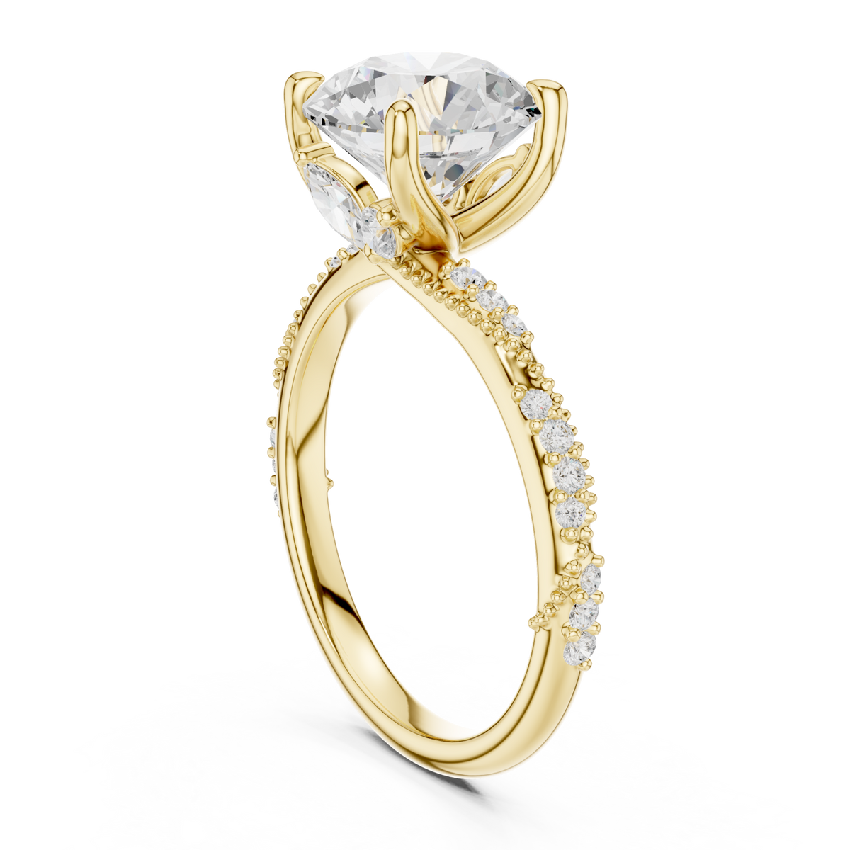 Round twist pave engagement ring yellow gold front view
